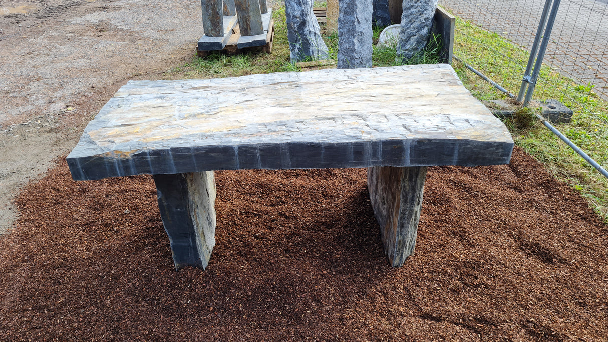 Schiefertisch Bank Sitz Natursteintisch Gartenmöbel Naturstein