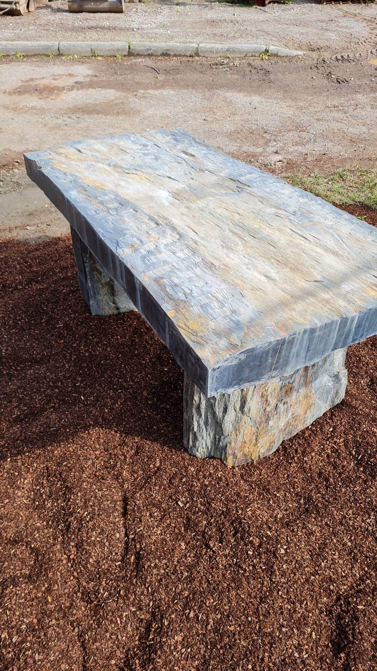 Schiefertisch Bank Sitz Natursteintisch Gartenmöbel Naturstein