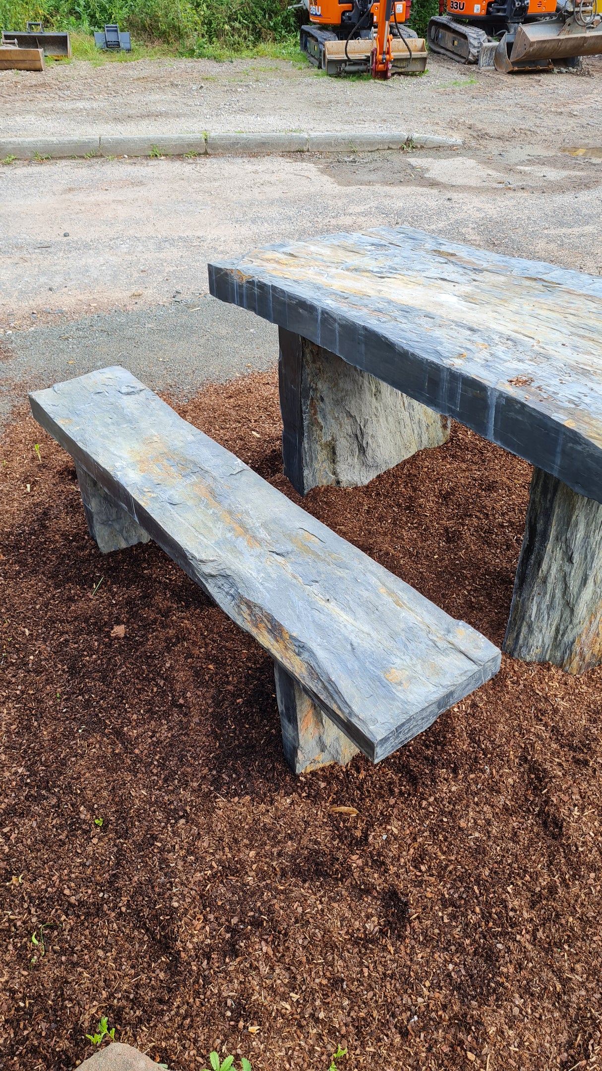 Schiefertisch Bank Sitz Natursteintisch Gartenmöbel Naturstein