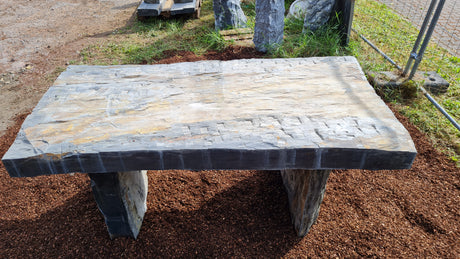 Schiefertisch Bank Sitz Natursteintisch Gartenmöbel Naturstein