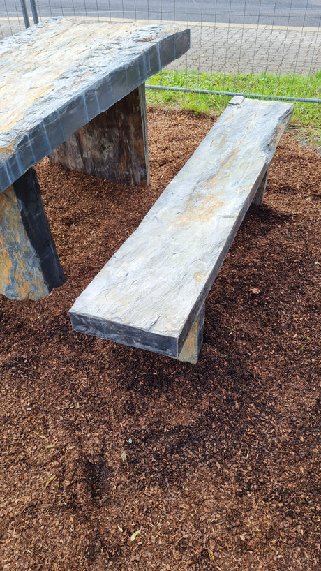 Schiefertisch Bank Sitz Natursteintisch Gartenmöbel Naturstein