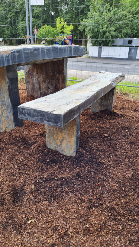 Schiefertisch Bank Sitz Natursteintisch Gartenmöbel Naturstein