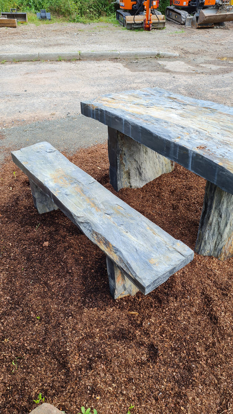 Schiefertisch Bank Sitz Natursteintisch Gartenmöbel Naturstein